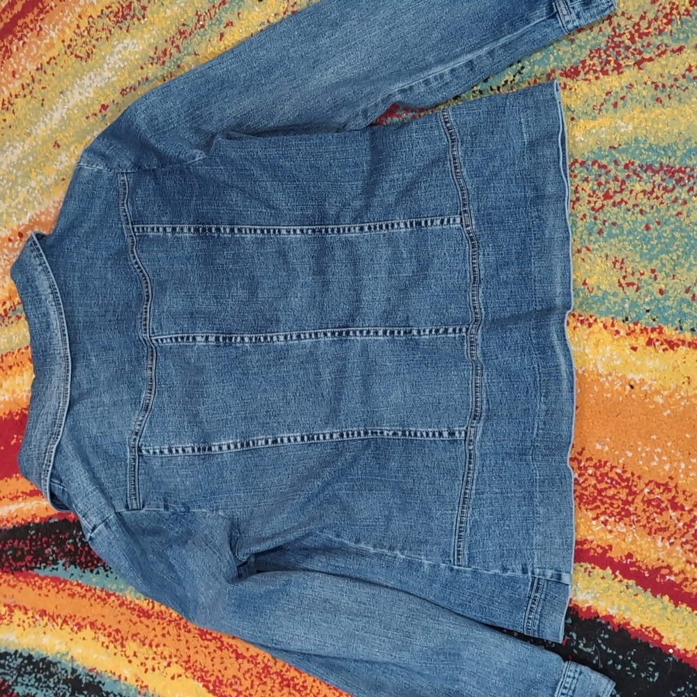 Style & Co Blue Denim Jacket XL Peter Pan Collar Cottagecore Jean Jacket - Picture 7 of 7